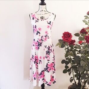 Rose Print Vintage Style 1950s Swing Dress